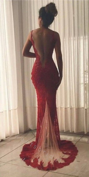 Sexy V-neck Sleeveless Side slit Mermaid Long Prom Dress,SWS2088
