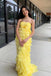 Yellow Ruffle Sleeveless A-line Long Floor Length Prom Dress,SWS2340