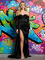 Black Off Shoulder Sleeveless Side Slit Mermaid Long Prom Party Dress,SWS2610