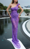 Sexy One Shoulder Sleeveless Mermaid Long Prom Dress,SWS2127