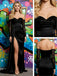Black Off Shoulder Sleeveless Side Slit Mermaid Long Prom Party Dress,SWS2610