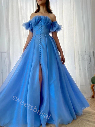Elegant Off Shoulder Sleeveless A-line Floor Length Prom Dress,SWS2213
