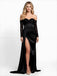 Black Off Shoulder Sleeveless Side Slit Mermaid Long Prom Party Dress,SWS2610