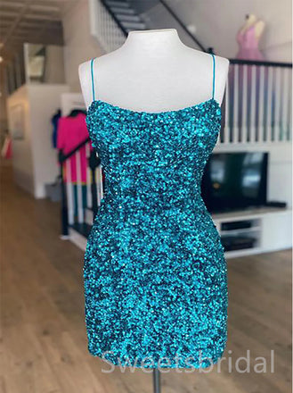 Simple Spaghetti straps Sleeveless Sheath Short Mini Homecoming Dress, BTW350