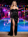 Black Off Shoulder Sleeveless Side Slit Mermaid Long Prom Party Dress,SWS2610