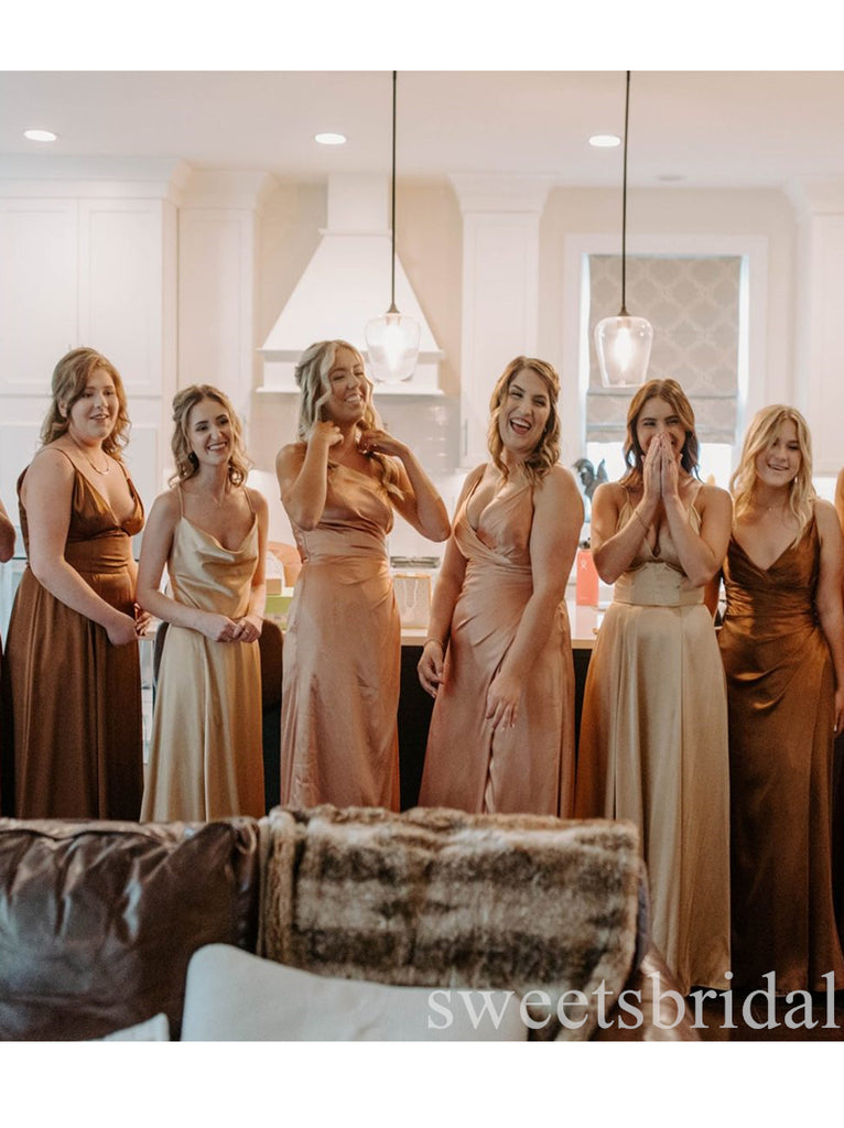 Sexy Mismatched Spaghetti Straps A-line Long Bridesmaid Dresses, SWE1433