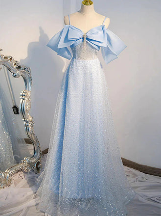 Cute Off Shoulder Sleeveless A-line Floor Length Prom Dress,SWS2173