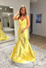 Yellow Sweetheart Sleeveless Side Slit Mermaid Floor Length Prom Dress,SWS2553