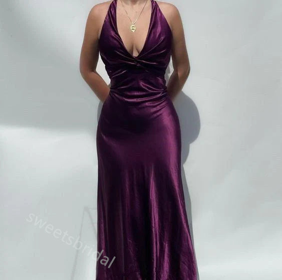 Sexy Deep V-neck Sleeveless Sheath Long Floor Length Prom Dress,SWS2367
