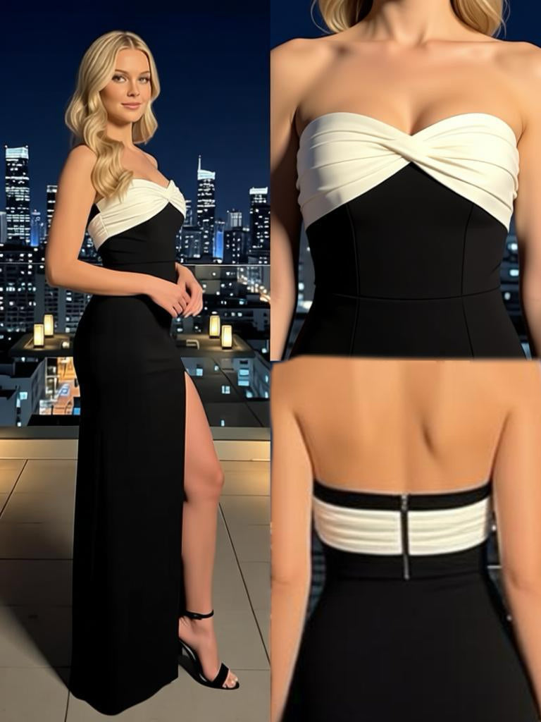 Black and White Sweetheart Side Slit Mermaid Floor Length Prom Party Dress,SWS2589