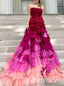 Colorful With Ruffles Strapless Sleeveless Aline Long Prom Dress,SWS2464