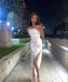 White Spaghetti Straps Sleeveless Side Slit Sheath Floor Length Prom Dress,SWS2321