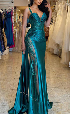 Sexy V-neck Sleeveless Side slit  Mermaid Long Prom Dress,SWS2042