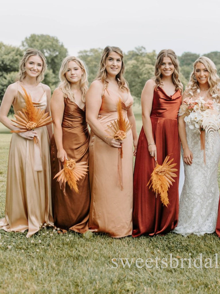 Sexy Mismatched Spaghetti Straps A-line Long Bridesmaid Dresses, SWE1433