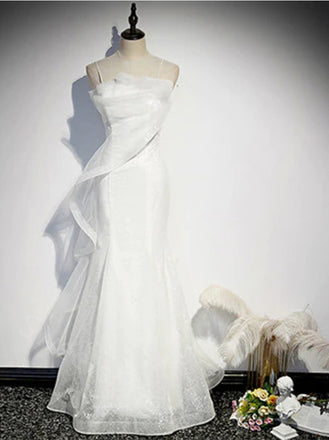 Sexy Spaghetti Straps Sleeveless Mermaid Floor Length Prom Dress,SWS2179