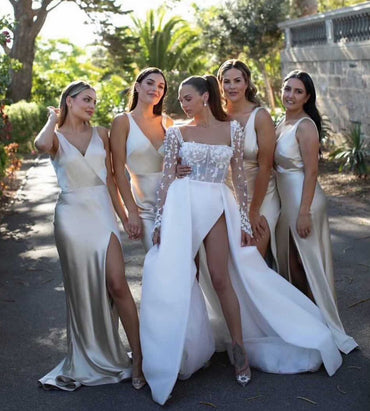 Sexy Sleeveless V-neck Side slit Sheath Long Bridesmaid Dressess, SWE1408