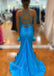 Blue V-neck Sleeveless Side Slit Mermaid Long Floor Length Prom Dress,SWS2364