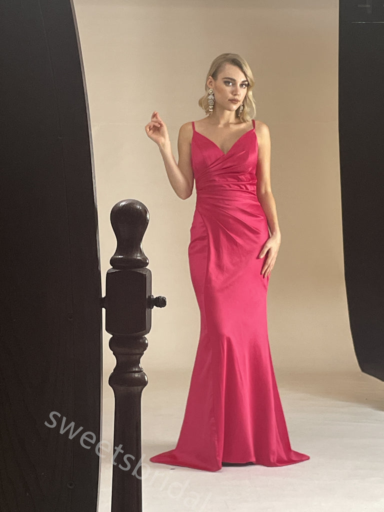 Sexy V-neck Sleeveless Pleats Mermaid Floor Length Prom Dress,SWS2415