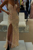 Sexy Spaghetti Straps V-neck Side Slit Mermaid Long Prom Dress,SWS2126
