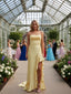 Elegant Yellow Ruffle Side Slit Sleeveless Mermaid Floor Length Prom Party Dress,SWS2586