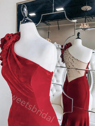 Sexy One Shoulder Sleeveless Mermaid Floor Length Prom Dress,SWS2177