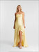 Elegant Yellow Ruffle Side Slit Sleeveless Mermaid Floor Length Prom Party Dress,SWS2586