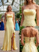 Elegant Yellow Ruffle Side Slit Sleeveless Mermaid Floor Length Prom Party Dress,SWS2586
