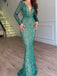 Sexy Long Sleeves V-neck Sheath Floor Length Prom Dress,SWS2258