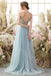 Sexy Spaghetti straps V-neck Side slit A-line Long Prom Dress,SW2013