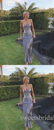 Grey Simple Jewel Sleeveless Mermaid Long Prom Dress,SWS2432