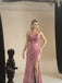 Dusty Rose V-neck Side Slit Sheath Long Bridesmaid Dresses, SWE1417