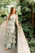 Sage Ruffle V-neck Side Slit Sleeveless A-line Long Floor Length Prom Dress,SWS2345