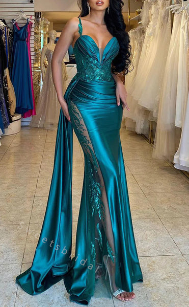 Sexy V-neck Sleeveless Side slit  Mermaid Long Prom Dress,SWS2042