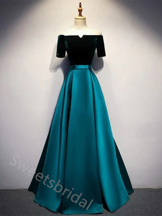 Elegant Off Shoulder Half Sleeves A-line Floor Length Prom Dress,SWS2172