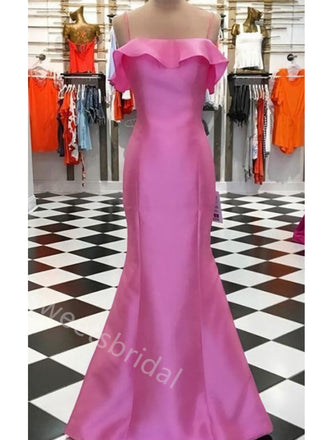 Pink Ruffle Sleeveless Simple Mermaid Floor Length Prom Dress,SWS2271