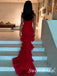 Red Strapless Sleeveless Ruffle Mermaid Floor Length Prom Dress,SWS2541