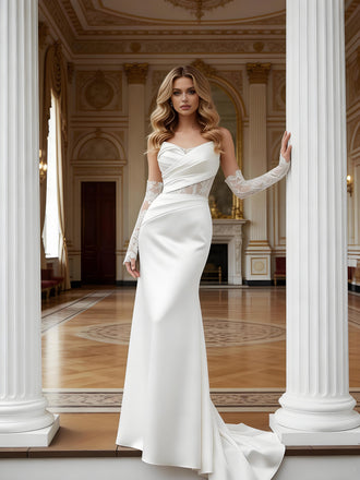 Elegant V-Neck Lace Sleeveless Mermaid Floor Length Prom Party Dress,SWS2617