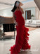 Red Strapless Sleeveless Ruffle Mermaid Floor Length Prom Dress,SWS2541