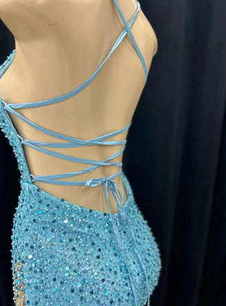 Sexy V-neck Sleeveless Side Slit Mermaid Floor Length  Prom Dress,SWS2223