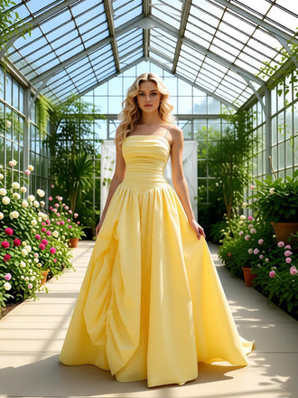 Beautiful Pleats Spaghetti Straps Sleeveless A-Line Floor Length Prom Party Dress,SWS2593