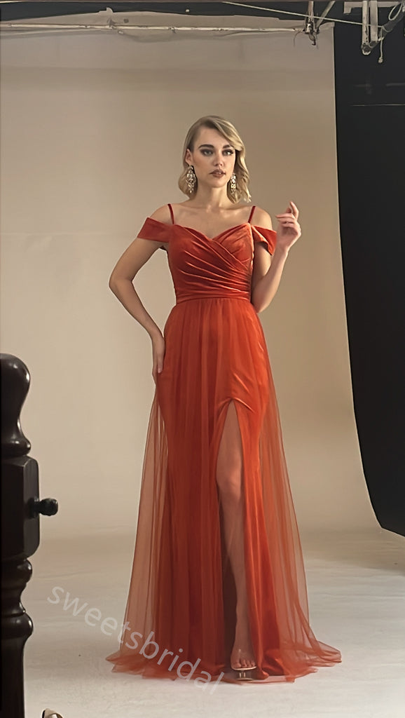 Sexy Off Shoulder Sleeveless Side Slit A-line Floor Length Prom Dress,SWS2396