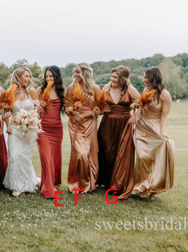 Sexy Mismatched Spaghetti Straps A-line Long Bridesmaid Dresses, SWE1433