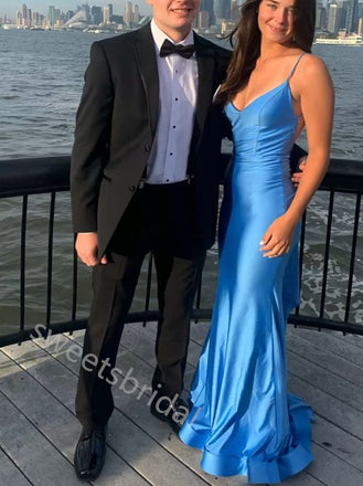 Ocean Blue Sleeveless V-neck Mermaid Floor Length Prom Dress,SWS2259