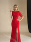 Res Half Sleeves Side Slit Sheath Long Bridesmaid Dresses, SWE1418