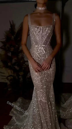 Sparkly Square Sleeveless Mermaid Long Floor Length Prom Dress,SWS2373