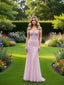 Cute Pink V-Neck Sleeveless Mermaid Floor Length Prom Party Dress,SWS2618
