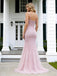 Cute Pink V-Neck Sleeveless Mermaid Floor Length Prom Party Dress,SWS2618