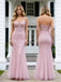 Cute Pink V-Neck Sleeveless Mermaid Floor Length Prom Party Dress,SWS2618