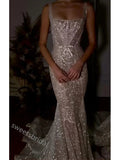 Sparkly Square Sleeveless Mermaid Long Floor Length Prom Dress,SWS2373