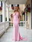 Simple Jersey V-Neck Sleeveless Mermaid Long Prom Party Dress,SWS2622